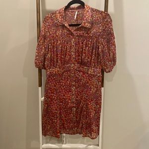 Floral puff sleeve free people dress